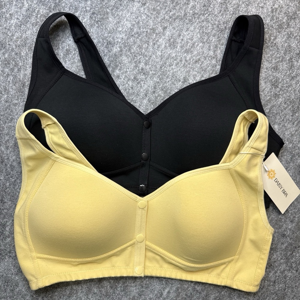 Daisy Bra Front Button Snap bra women's XL black yellow‎ senior posture LOT NEW